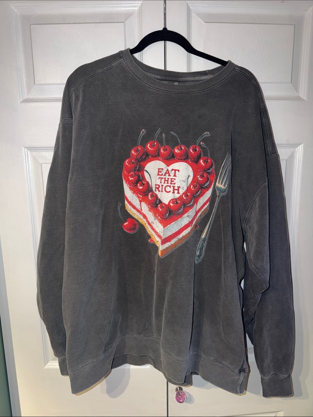 Eat The Rich Cherry Heart Graphic Sweatshirt - Gray